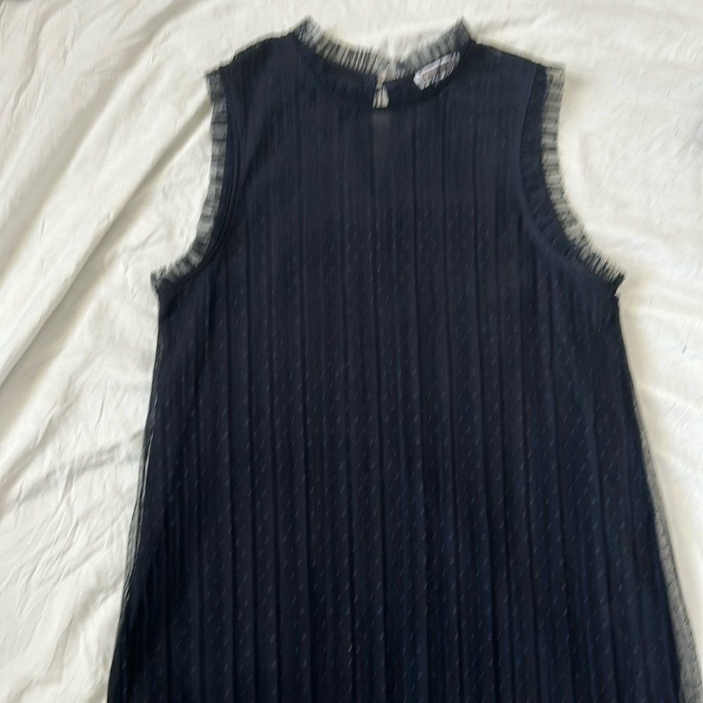 Chelsea28 deep navy blue crew neck tank top, sheer lace pokadot in XS